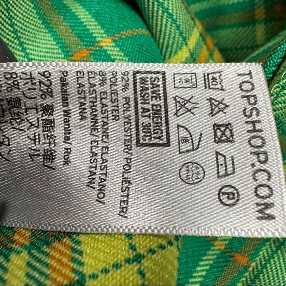 TOPSHOP Green Plaid Mini Skirt Size 2 - Picture 7 of 8